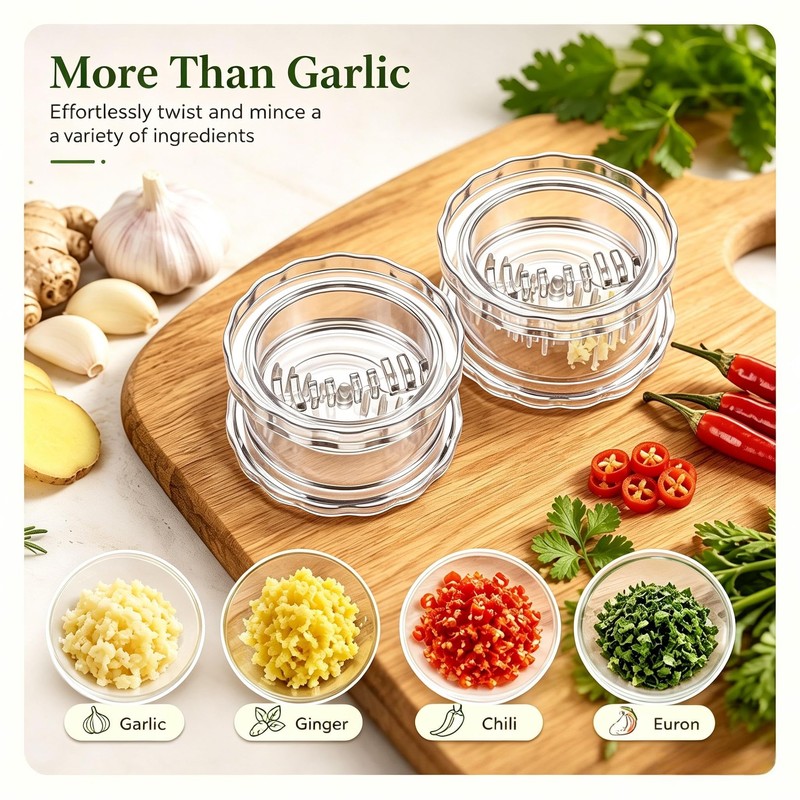 2PCS Clear Garlic Crusher, Manual Garlic Crusher and Ginger Mincer