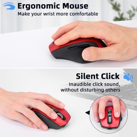 CHHI Wireless Bluetooth Mouse with USB A, USB C Receiver, Rechargeable, Multi Device Mouse, Silent, Ergonomic, Full Size, Portable, for iPad/MacBook/PC/Computer/Laptop-Red