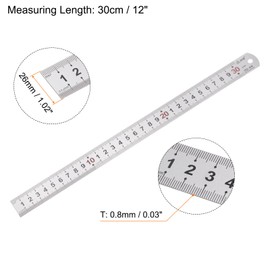 sourcing map 2pcs Stainless Steel Ruler 12-inch/30cm Metal Rulers 1" Wide, Inch and Metric Graduation Straight Edge Measuring Tool