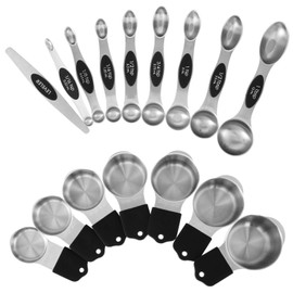 16Pcs Magnetic Measuring Cups and Spoons Set 304 Stainless Steel Measuring Cup Spoon Set with Leveler Portable Baking Measuring Set with Measurement Marking Dishwasher Safe for Cooking Baking ...