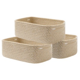 Small Woven Basket, 12 x 8 x 4.5 Inches, Storage Basket for Organizing, Cute Small Rope Shelf Closet Cube Storage Bins Baskets for Shelves, Dog Toy Gift Baskets Empty, 3 Pack Brown