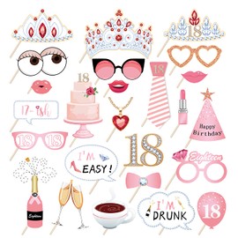 25 PCS Birthday Photo Booth Props 18th Party Supplies Holiday Picture Decorations Photo Booth Props for Birthday Party Favors Pose Sign Kit Fun for Girls Women