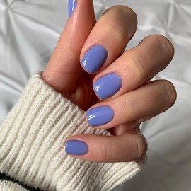 Sky Blue Press On Nails - Short Square, Soft Gel Glue On, 24pcs Reusable Acrylic Nails