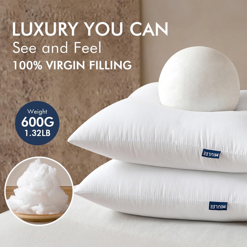 MIULEE Throw Pillows Inserts, Pack of 2 20x20 Inch 100%