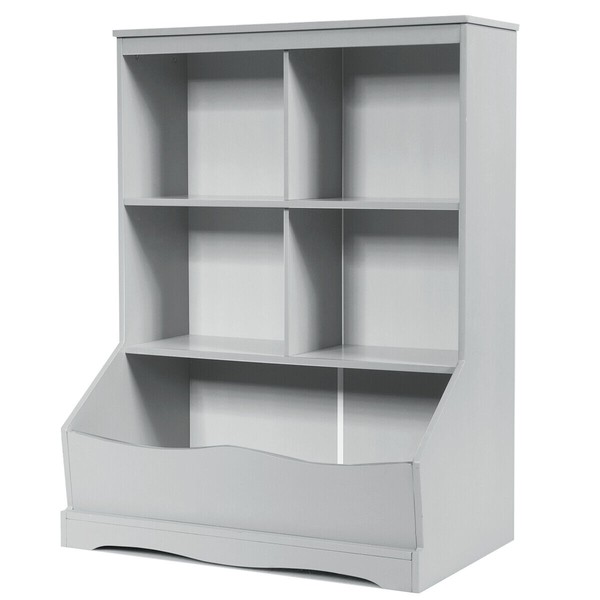 3-Tier Children's Multi-Functional Bookcase Toy Storage Bin Floor Cabinet Grey