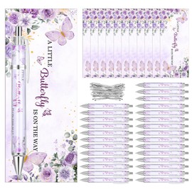 KEDEMAS 36 Purple Butterfly Baby Shower Favors,Includes Rolling Paper Ballpoint Pens & Greeting Cards, Perfect Game Prizes for Guests