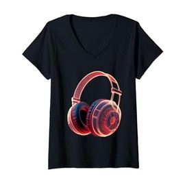 Cool Wireframe Neon Headphones Music Musician V-Neck T-Shirt