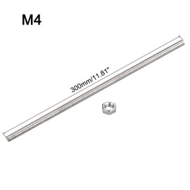 TA-VIGOR 6Pcs M4 x 300mm Fully Threaded Rod, 304 Stainless Steel Studding Rod Bar, Right Hand Threads Rods with 6Pcs Hex Nuts for Anchor Bolts, Clamps, Hangers and U-Bolts