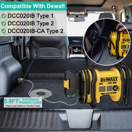 HKY 12V DC Power Cord for N506585 Dewalt Compressor Fit DEWALT Tire Inflator 20V MAX DCC020IB, DCC020IB Type 1 and 2;DCC020IB-CA,Type 1 Air Inflator Car Charging Cable Cord Plug Charger