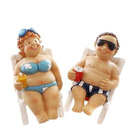 Wurm Beautiful Set of 2 Figures Holidaymaker Couple in Folding Chair Made of Polyresin