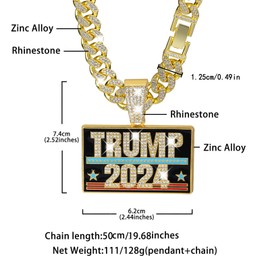 LCWLJL Hip-hop Cuban Chain, Rhinestone Pendant Necklace Jewelry For Men，Men's Fashion Jewelry，Women's Jewelry (TRUMP-golden)