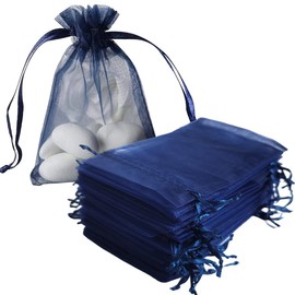 Jwsqmc 5x7 Inch Organza Gift Bags with Drawstring for Jewelry,Candy,Bracelets Set of 50 Navy Blue Net Sachet,Cute Sheer Fabric Mesh Pouches for Baby Shower,Birthday,Party Favors,Wedding,Bridal Shower