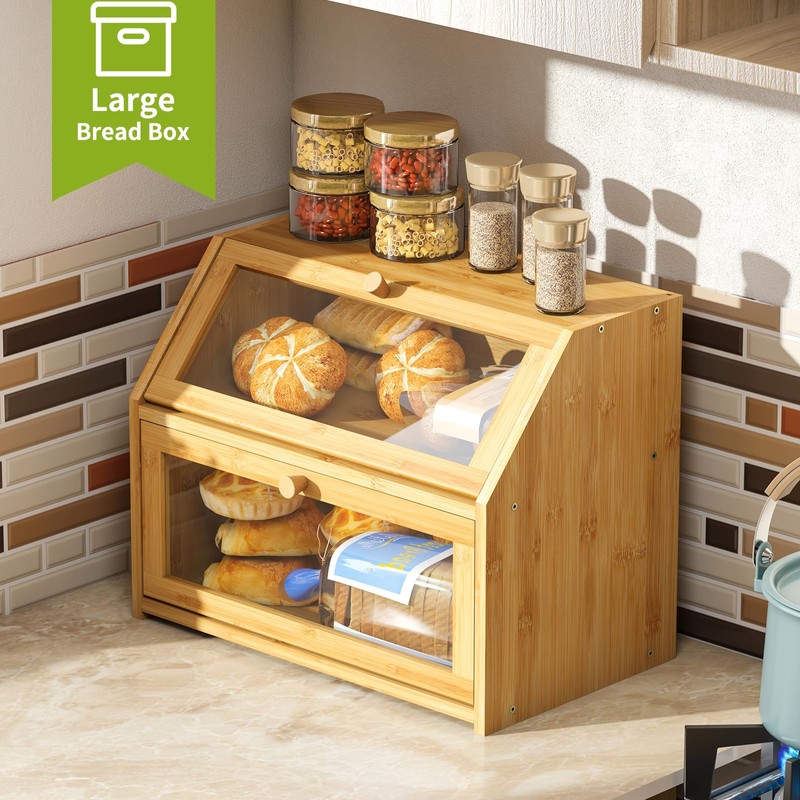 BMOSU Farmhouse Bread Box for Kitchen Countertop Bread box Double