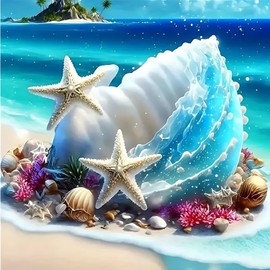 Beach Shell Diamond Art Kits for Adults, 5D Ocean Wonders Diamond Painting Kits for Adults Beginners, DIY Full Round Drill Diamond Dot Painting Gem Art Kits for Adult, Home Wall Decor 13.8x13.8 Inch