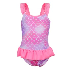 KAKU NANU Girls One Piece Swimsuits Ruffle Mermaid Bathing Suit Summer Hawaii Swimwear for Beach Sport(Pink Mermaid,5 Years)