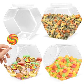 Hdagbnn 3 Pack Plastic Candy Jars,72 Oz Clear Cookie Jarsfor Kitchen Counter,Hexagon Cookie Jars with Lids,Plastic Dry Food Jar for Candy Buffet,Party Gifts Containers