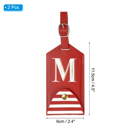 PATIKIL Luggage Tags 2 Pack PU Leather Embroidered Suitcase Tag Letter Travel Tag Privacy Protection Labels for Travel Baggage Suitcase, Red