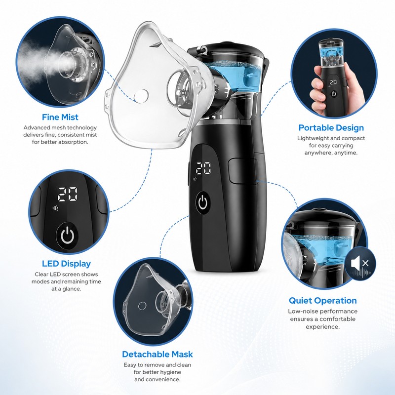 Portable Mesh Nebulizer-Style Mist Device with LED Display – Quiet