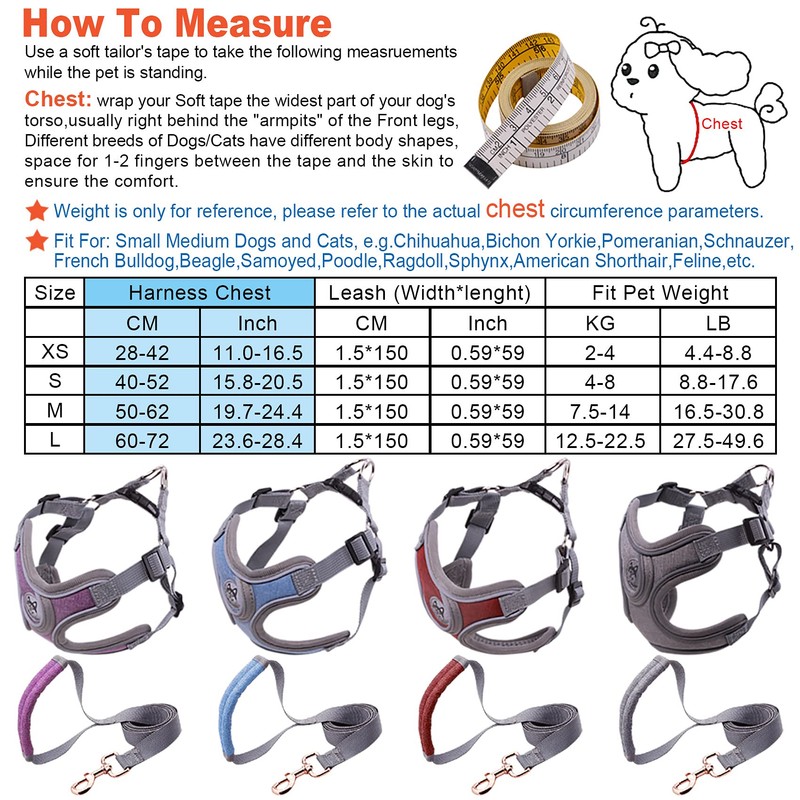 Wocharm Dogs Breathable Harness with Leash Adjustable Outdoor Walking Pet