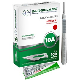 Surgical Scalpel Surgical Blades # 10A Stainless Steel Sterile Box of 100 and Handle No 3 Perfect for wood art, Surgical, Sculpting, Repairs, Lab Anatomy, Sign, Card Making Lab Training SURGIGR10A-100