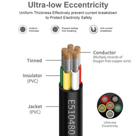 20 Gauge 6 Conductor Electrical Wire 50FT, UL 2464 20 AWG 6 Wire Cable Tinned Copper PVC Stranded 20/6 Core Wire for LED Lighting, Outdoor Low Voltage Extension Cable, Automotive etc.