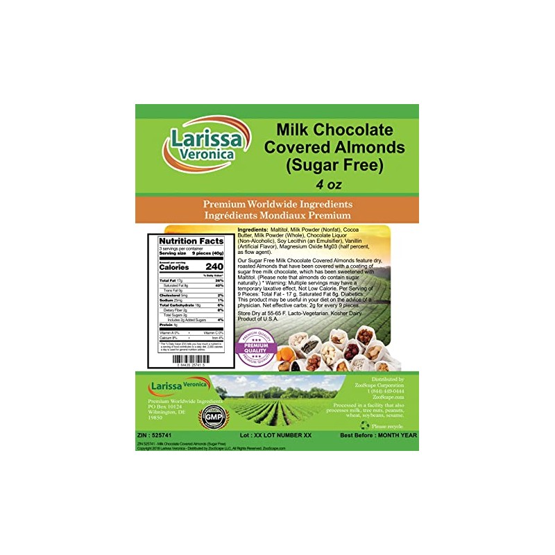 Milk Chocolate Covered Almonds (Sugar Free) (4 oz, ZIN: 525741)