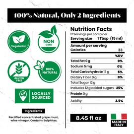 Acetaia Bellei White Balsamic Vinegar – Italian Gourmet Vinegar Condiment, Sweet & Fruity Flavor, Cooked Grape Must & Wine Vinegar, Light Acidity, Sua Maestà Denso Bianco – 250ml