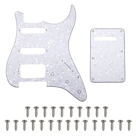 1Pcs Yootones 11 Hole Round Corner Strat HSS Pickguard Guitar BackPlate Set with Pickguard Screws Compatible with USA/Mexican Stratocaster Mounting Open Pickup (4Ply White Pearl)