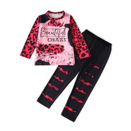 Afsmlys Kid Young Girl Clothes Outfit Leopard Tie-dye Print Sweatshirt + Pants 2PC Fall Clothing Set(7-8T)