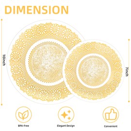 LCCFHTI 64 Pcs Clear Gold Plastic Plates, Elegant Floral Disposable Dessert Plates Combo Pack 7 inch Dessert Plate and 10 inch Dinner Plate Gold Dinnerware Set for Party, Wedding