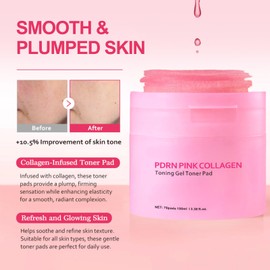 PDRN Pink Collagen Jelly Pad, Collagen Gel Toner Pads with Niacinamide, Hydrating Exfoliating Face Pads Pore Minimizer for Sensitive Skin, Uneven Skin Tone & Radiance, Korean Gel Toner Pad, 70 Pcs