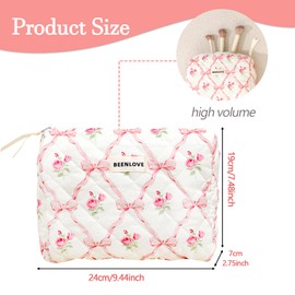 FOSDICK Kosmetiktasche, Reise Kosmetiktasche Blumen und Schleifen, Toilettentasche Damen, Schminktasche Mädchen, Waschtasche Damen mit ReißVerschluss, Viel Platz für Make-Up-Pinsel und Beauty-Tools