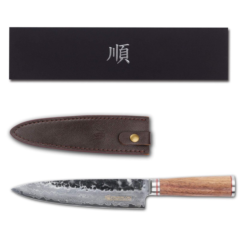 YOUSUNLONG Chef's Knives 8 inch Japanese Hammered Damascus American Walnut