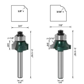 Gasea 4pcs 1/4" Shank Round Over Edging Router Bit Set, 5/16" 3/16" 1/4" 1/8" Radius Corner Rounding Edge-Forming Corner Woodworking Milling Cutter Tool