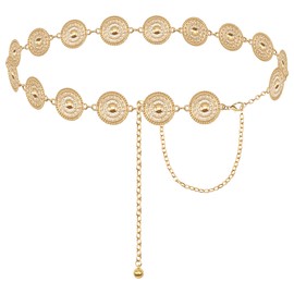 Ammiko Western Metal Concho Belt for Women Circle Cowgirl Waist Belt Link Belts for Jeans Dresses Country Concert Gold Medium(120 cm / 47.2 in)