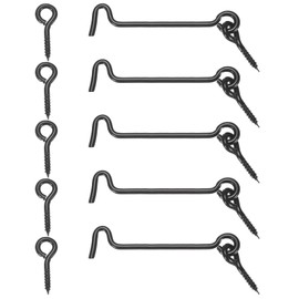 M METERXITY 5-Pack Hook and Eye Latch for Door 3 Inch Carbon Steel Gate Latch Barn Door Lock Hook and Eye Gate Latch for Gate/Shutters/Window/Cabinet/Bathroom [Black]