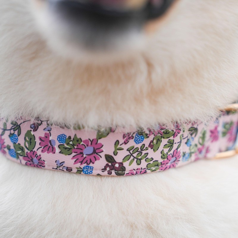 TEEMERRYCA Floral Print Dog Collar with Flower Charm - Durable