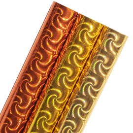 LeZakaa Fall Holographic Wrapping Paper, Bronze Gold Orange Swirl Metallic Foil Print for Autumn, Fall Birthday, Harvest Celebration, Thanksgiving, 17 x 120 inches, Mini Roll, 3 Rolls