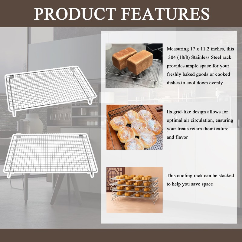 Set of 2 Cooling Racks with Folding Legs，for Cooking, Roasting,