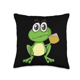 Cute Frog Drinking Tea kermit the frog Tea Throw Pillow