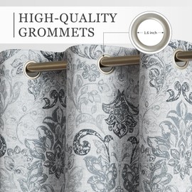 Metro Parlor 100 Blackout Curtains 63 Inches Long 2 Panels for Living Room Bedroom Grey Damask Floral Farmhous Patterned Room Darkening Thermal Insulated Grommet Top Window Treatment Drapes,52x63