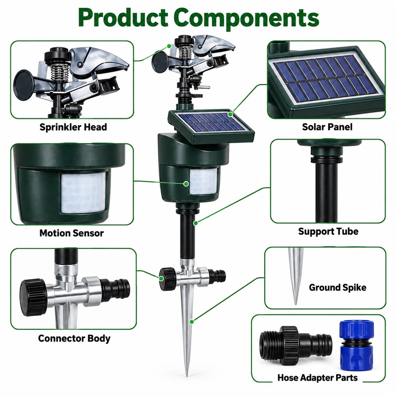 Solar Motion Activated Animal Repellent Sprinkler with Water Jet Spray