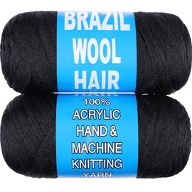 RuiYok 2Pcs Natural Black Brazilian Wool Hair for Braids Acrylic Hand Knitting for Hair Braiding Hair Extension Faux Locs African Crochet Braid(#1B)