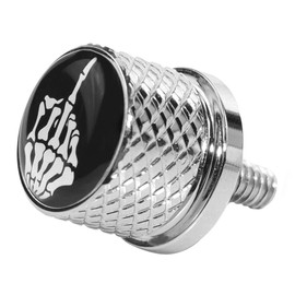 Tornillo de acero inoxidable moleteado para asiento de guardabarros, rosca de 1/4"-20 para Harley 1996-2021 – Calavera pegada en el dedo medio, Cromado