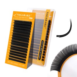 NAGARAKU Flat Rush Upgraded Air Series Matsueku D Curl Double Tip Type 0.15mm Thickness 8-12mm 16 Rows Natural Extensions Black