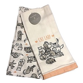 Envogue Set of Two 18" X 28" 100% Cotton Decorative Kitchen Dish Towels CAT LADY