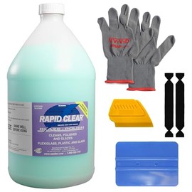 Rapid Clear® Glaze and Polish 128oz for Plexiglass, Polycarbonates, Non-Hazardous, Biodegradable Formula for Superior Shine on Auto Glass, Household Glass, TV Screens, and More + Toolkit