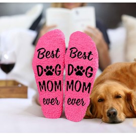 VICRAZY Dog Mom Socks for Women - Dog Lover Gifts for Her - Funny Dog Gifts - Perfect for Moms, Wives, and Grandmas - Adorable Dog-Themed Stuff, Dog Stocking Stuffers for Women, Pink, Medium