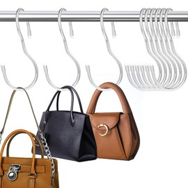Bewudy S Hooks, Pack of 12 10 cm Silver 90° Twist Hooks for Clothes Rail, Heavy Duty Metal Hooks, Hanging Multi-Purpose Hooks, Handbag Hangers, Purse Hooks for Cupboard, Kitchen, Bathroom