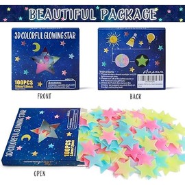 100 Pcs Colorful Glow in The Dark Luminous Stars Fluorescent Noctilucent Plastic Wall Stickers Murals Decals for Home Art Decor Ceiling Wall Decorate Kids Babys Bedroom Room Decorations